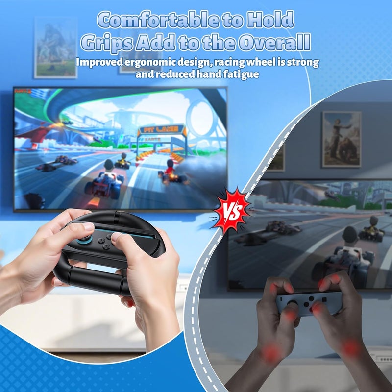 FASTSNAIL [Switch 1/2 Compatible] Steering Wheels for Nintendo Switch 2/1/OLED for Joy-Con 2, Racing Wheels for Mario Kart World/8 Deluxe Gaming, Universal Joypad Wheels 2 Pack (Black,Black) - Image 4